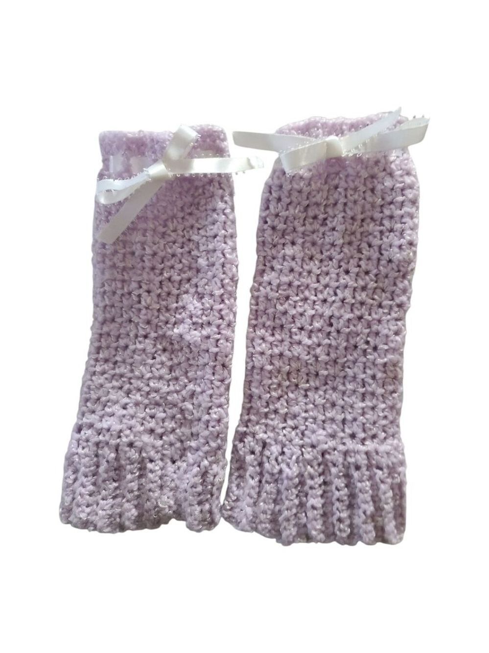 Hand Crocheted Purple Leg Warmers with Ribbon